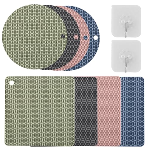 Oiieco Juego de 8 salvamanteles de silicona, resistentes al calor, antideslizantes y duraderos, flexibles para ollas y sartenes calientes