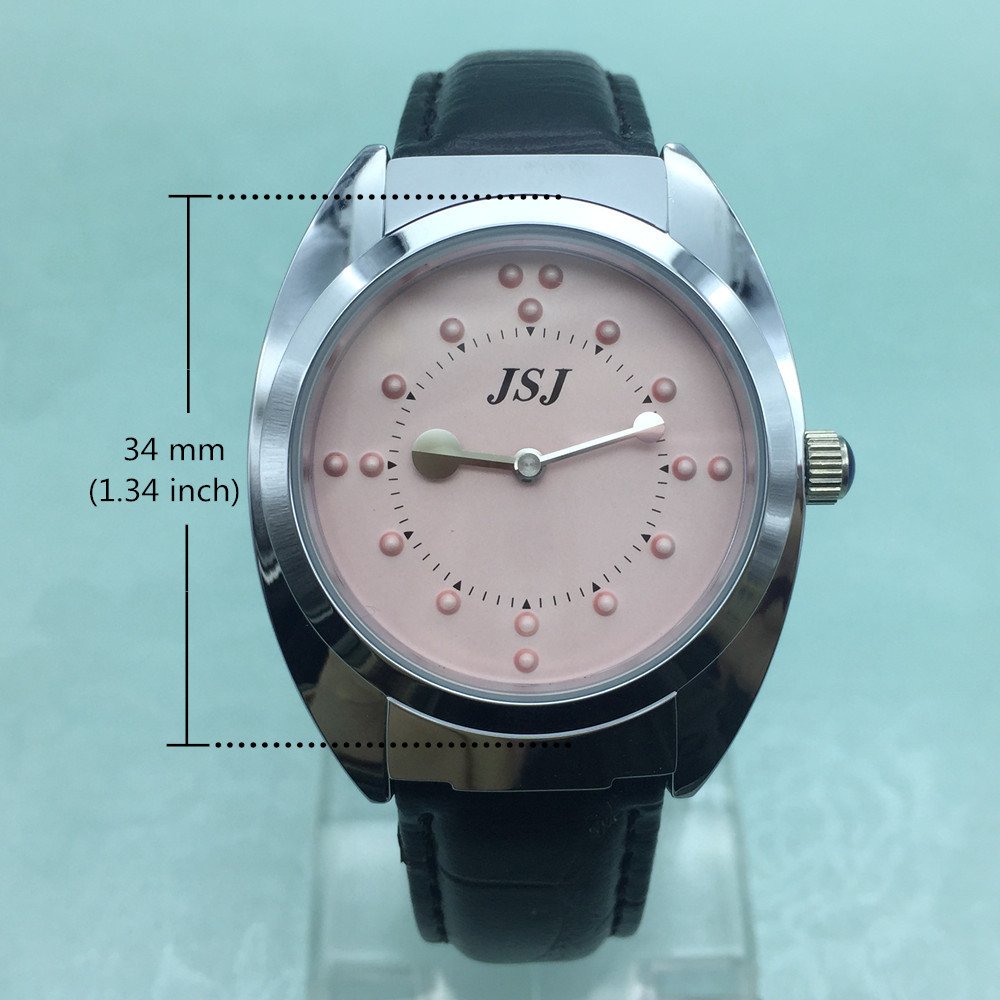 Blindenuhr taktile Armbanduhr für Sehbehinderte,Blinde oder ältere Menschen Rosa Zifferblatt mit Lederarmband