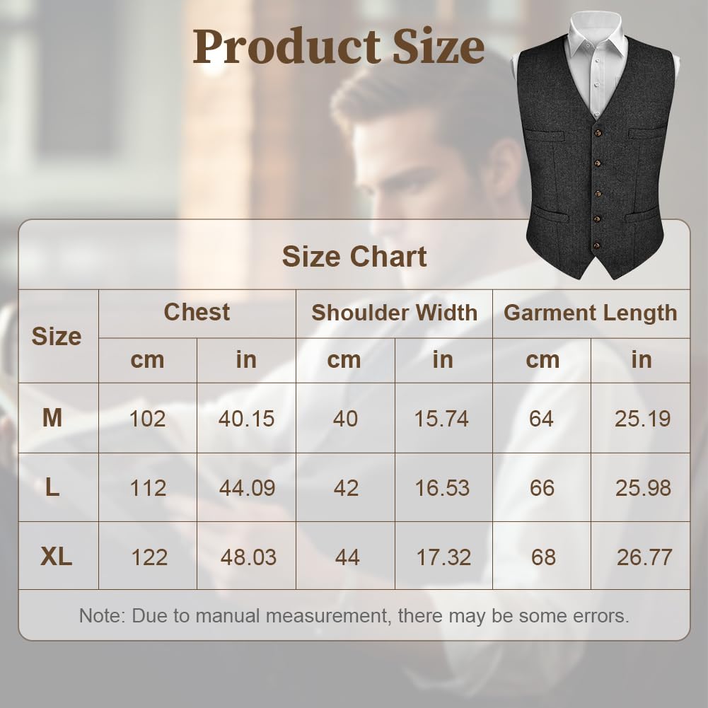 AUYAO Chaleco Formal Hombres, Traje de Espiga de Lana Casual para Hombre, Chaleco de Tweed para Novios de Boda, Boda Fiesta Negocio