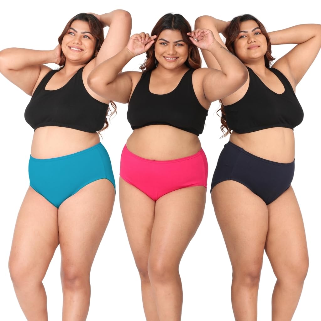 Adira | 3XL to 10XL Cotton Panties for Women Plus Size | High Waist Panty with Full Coverage | Inside Elastic - No Elastic Exposure to Skin | Plus Size | Pack of 3-picture-25