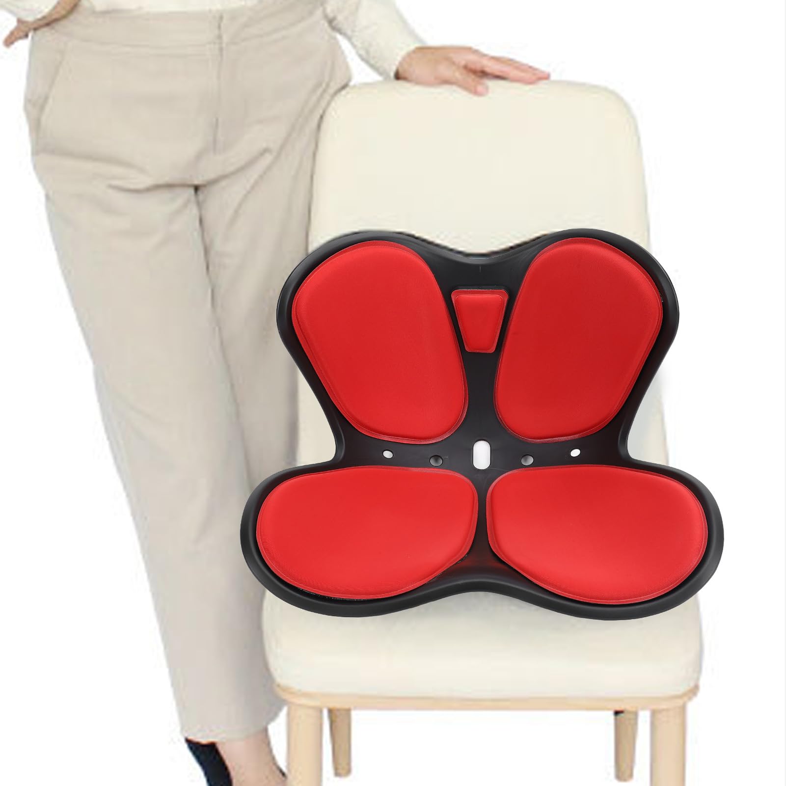 TOPINCN Ergonomische Lendenpolsterstuhl Lendenstütze Kissen Premium Material Leichtes Tragbares Rückenstütze Kissen für Lange Sitzen (Rot)