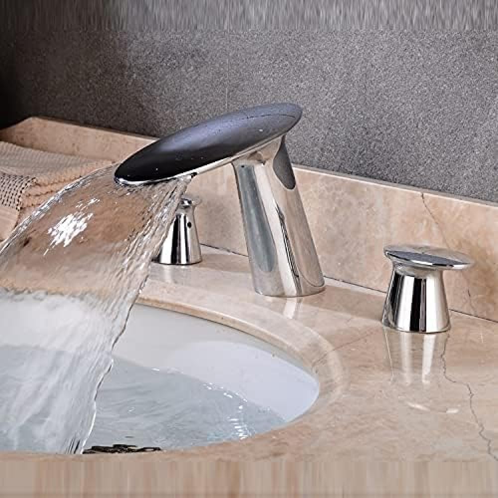 Mitigeur de lavabo en or brossé 3 trous eau chaude et froide pour vasque moderne