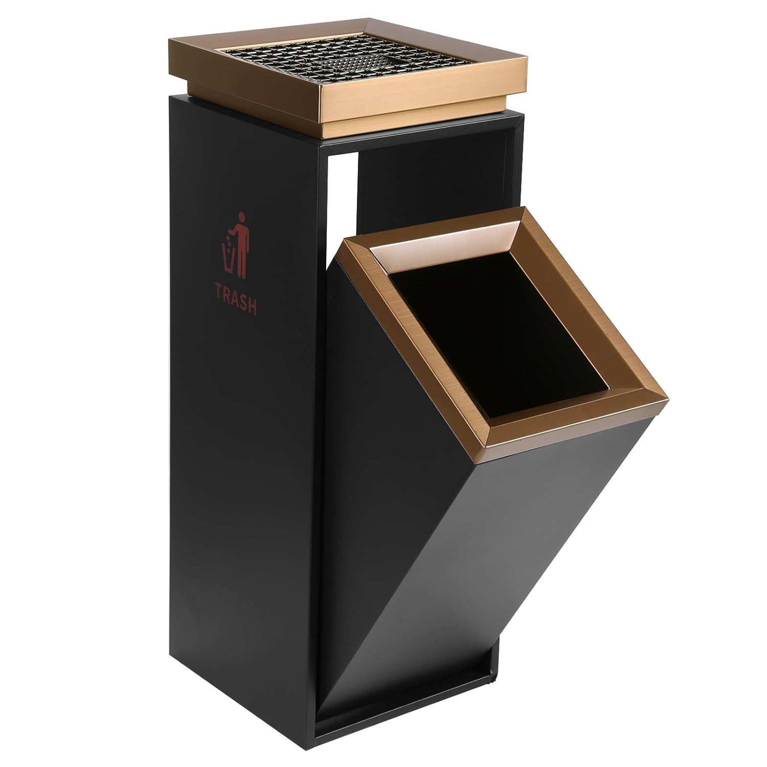 ETOYA Commercial Outdoor Trash Can with Ashtray/Lid Commercial Waste Bin Container Trash Receptacle with Removable Inner Bucket for Park Garden Public Spaces 29.53x11.02x11.02in (Black)