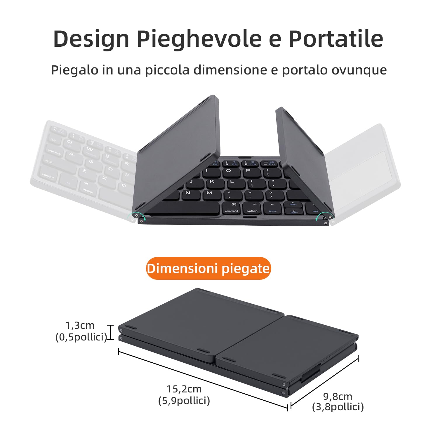 Mcbazel Tastiera Pieghevole Bluetooth 5.0 Senza Fili on Touchpad, Tastiera Portatile Senza fili Ricaricabile per PC, Tablet, Android, iPhone, Windows, Mac, iOS, iPad, Layout US