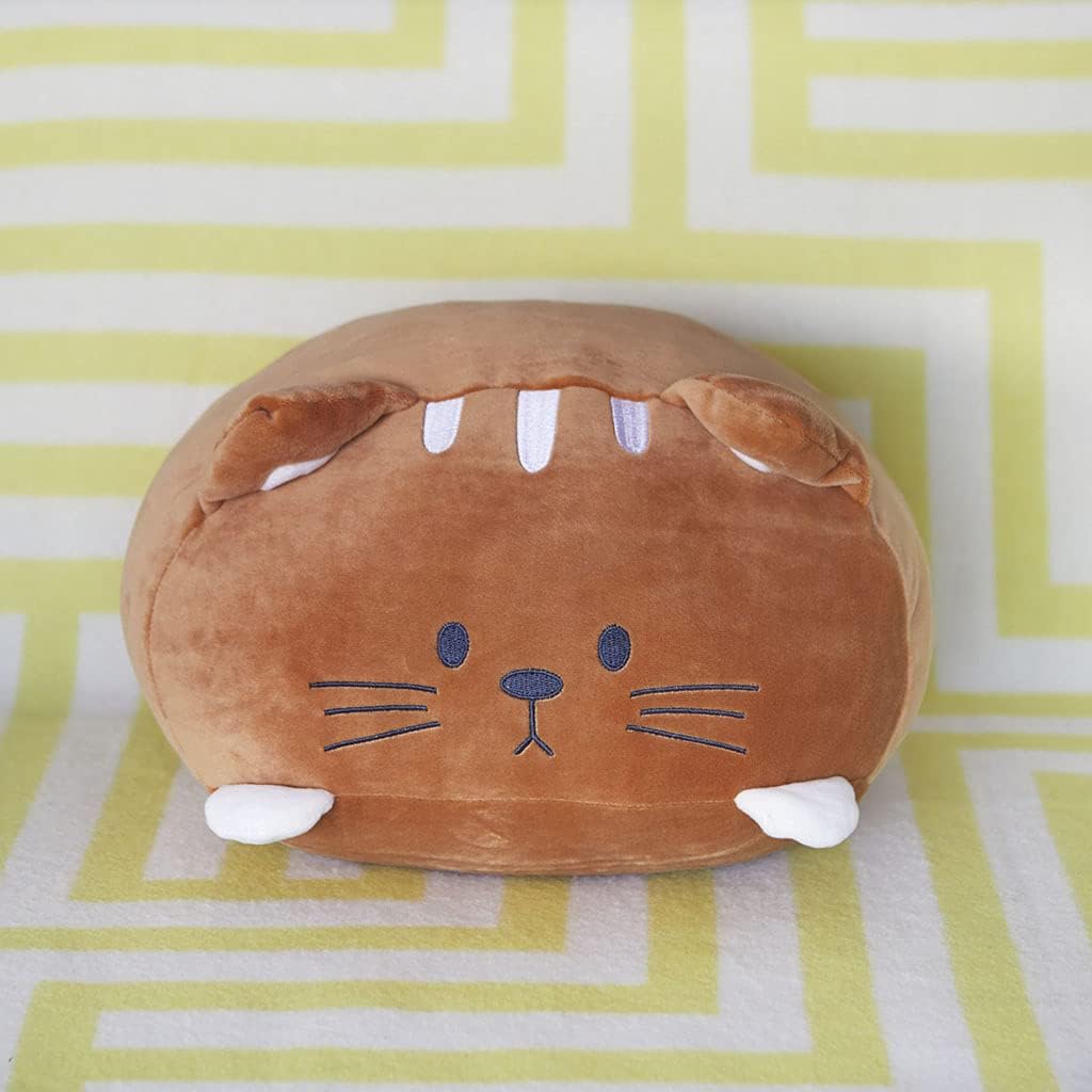 balvi Kitty Cushion in Cat Shape Fluffy and Soft Polyester Brown