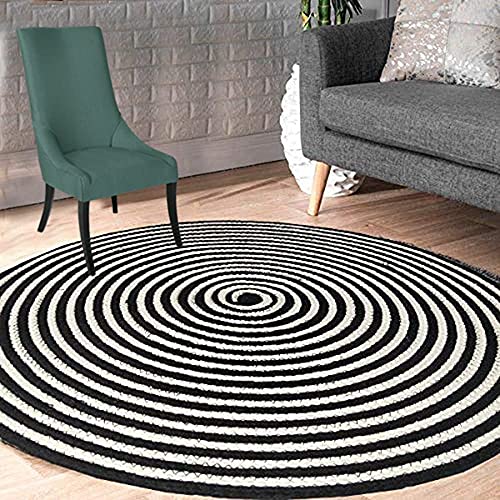 Image of Jute Braided Natural Rug - Hand Woven & Reversible for Living Room, Kitchen, Entryway - Farmhouse Rustic Burlap Rag (Wdesign, 70cm)
