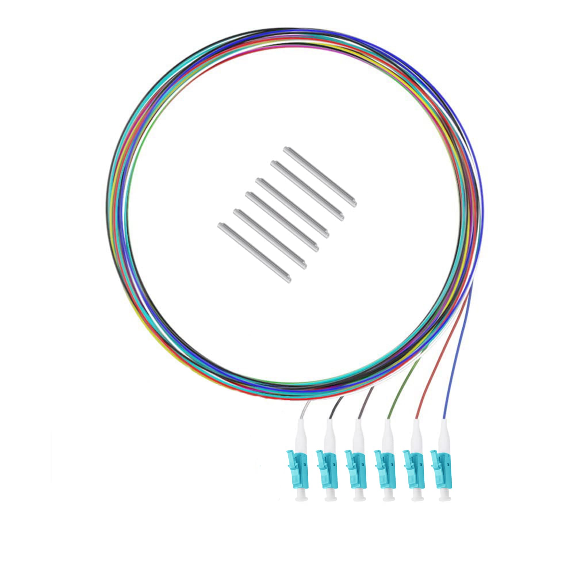 6 Strand Multi-Mode LC OM3 Fiber Optic Cable Pigtails for Fusion Splicer Splicing. Includes 6 Fiber Optic Fusion Splice Protective Shrink Sleeves φ2.5-60 mm Long (LC OM3)