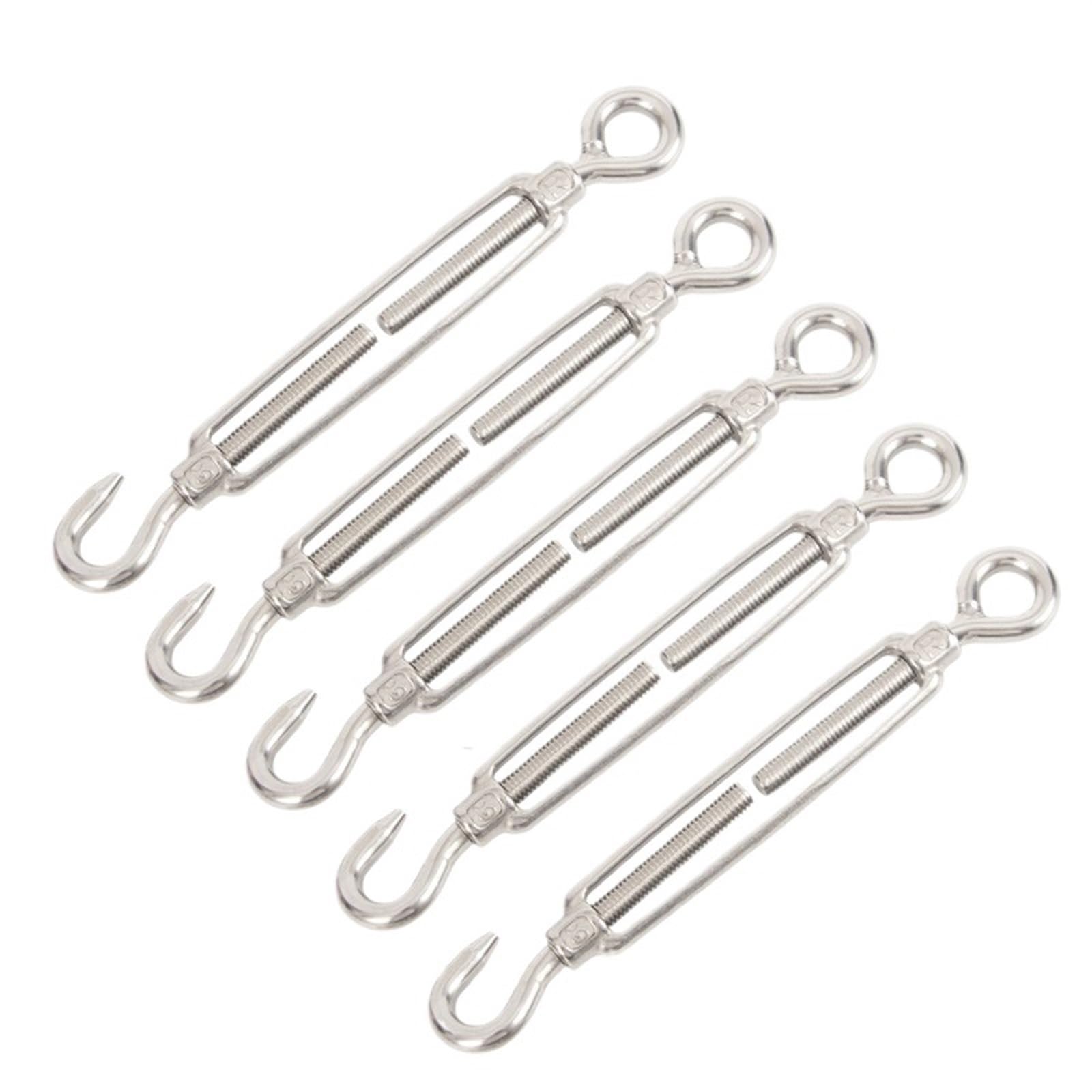 Tenditore per filo in acciaio inox 304, con ganci e occhiello, regolabile, per funi metalliche, dimensioni M10, resistenti alla corrosione, 5 pezzi