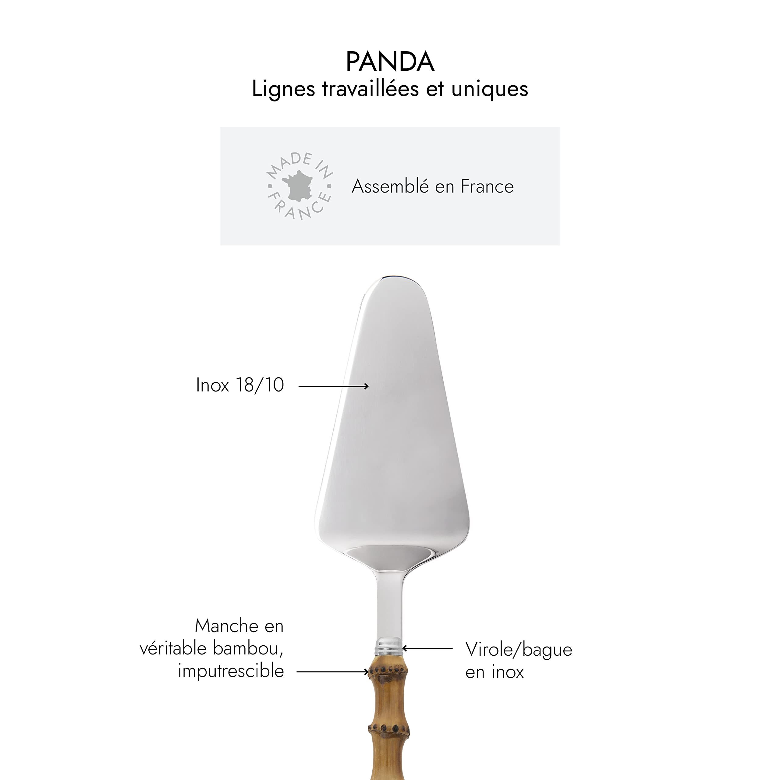 Sabre Paris | Pelle à Tarte 27,5cm Panda Couleur Bois Clair. Couvert en Acier Inoxydable, Manche en véritable Bambou. Idéale pour Servir Toutes Vos pâtisseries, tartes sucrées ou salées.