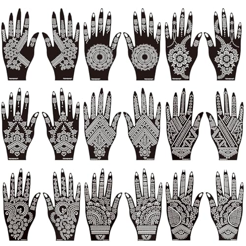 Henna Tattoo Kit, 18 Sheets Self-Adhesive Henna Tattoo Stencils Indian Mehndi Designs for Hands, Traditional Body Art