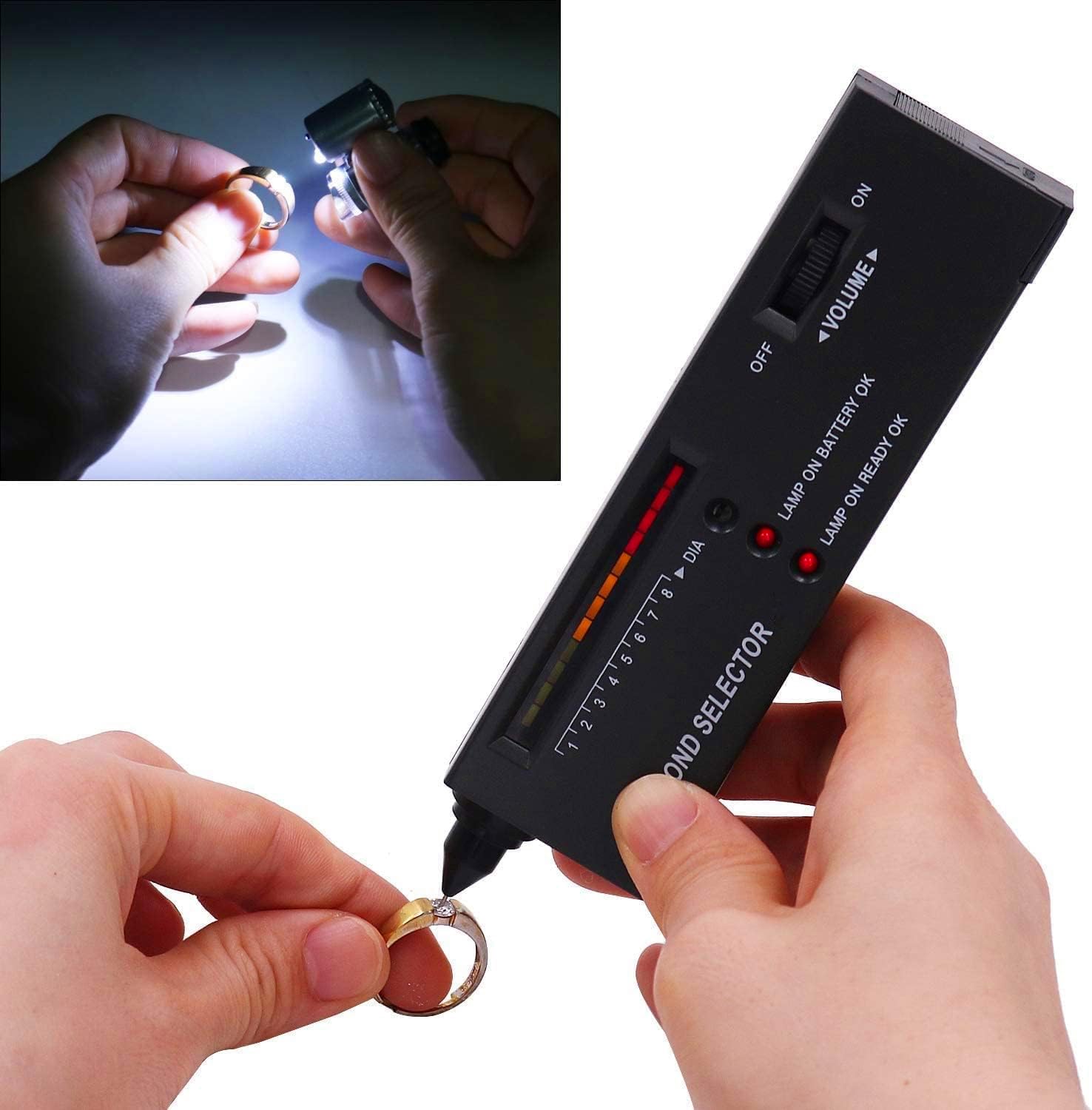 Diamant-Teststift, Schmuck-Diamant-Tester mit 60-facher Mini-LED-Lupe und 40-facher Vollmetall-Lupe, beleuchtete Schmuck-Lupe, Wärmeleitfähigkeitsmesser, Diamant-Selektor für Anfänger und Experten