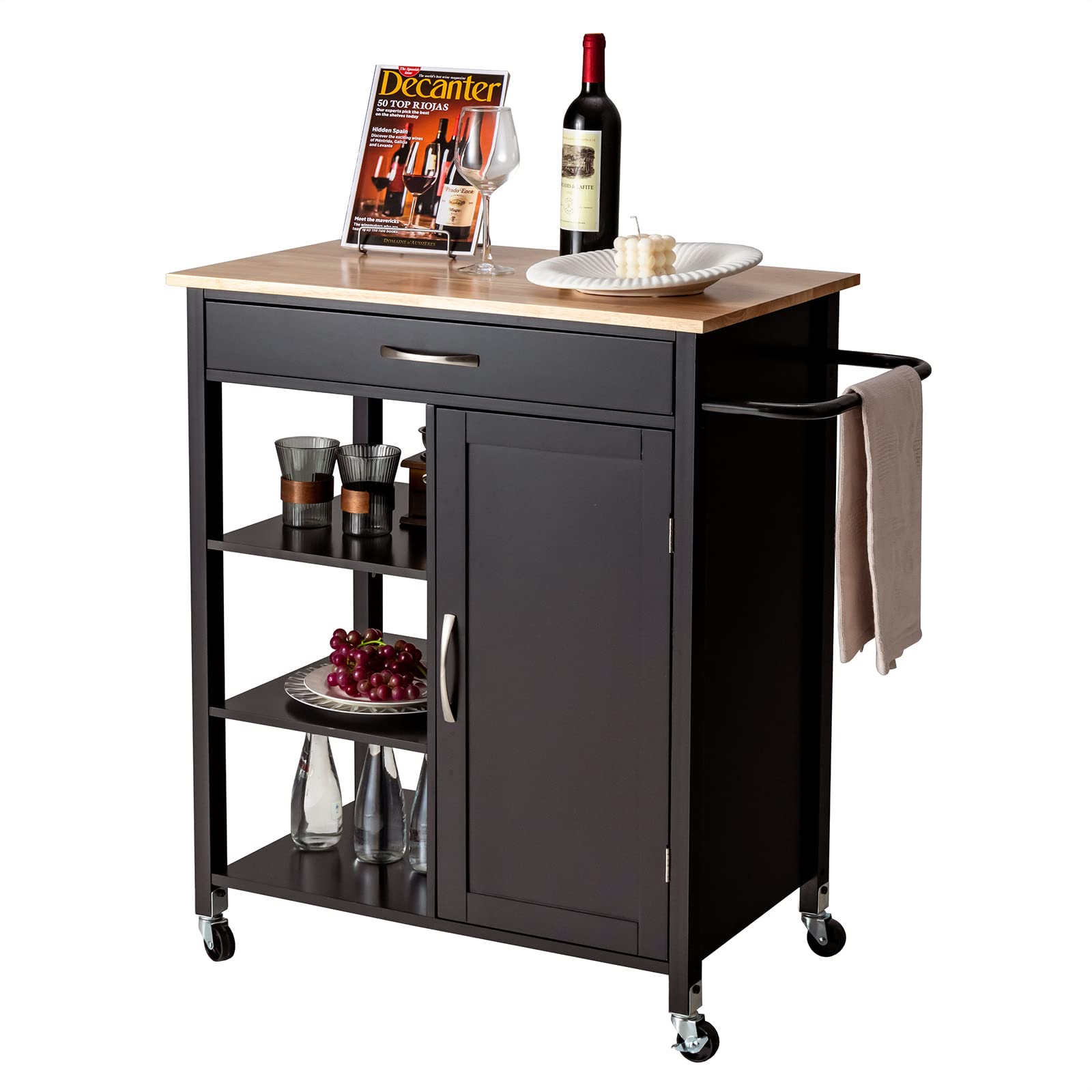 Buy COSTWAY Kitchen Island on Wheels, Mobile Storage Trolley with 3Tier Open Shelf, Deep Drawer