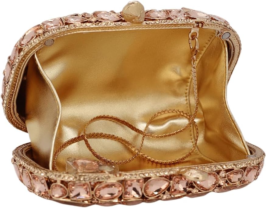 Rhinestone Crystal Clutch Purse for Women, Evening Wedding Formal Bag with Synthetic Agate Stones Clasp, Silver