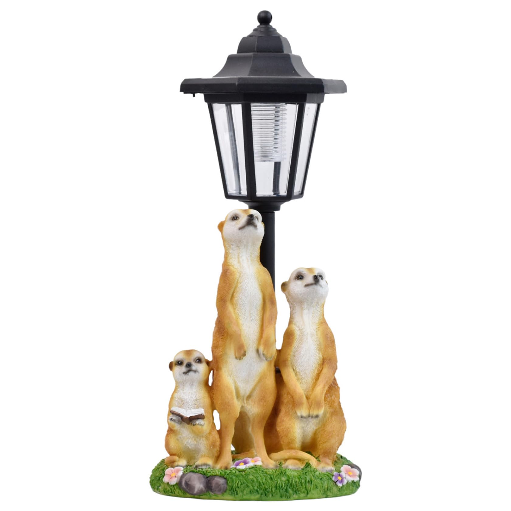 Temeemeg Solar Garden Statues Meerkat Family with Solar Lights - Handcrafted Resin Outdoor Art Decor for Patio Yard Lawn Warm White LED