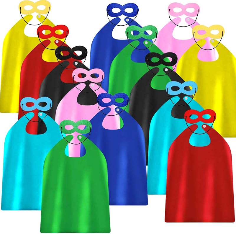 Kids Superhero Capes and Masks for Birthday Party - Child Party Capes Bulk Pack of 28 Pcs (14 Sets)