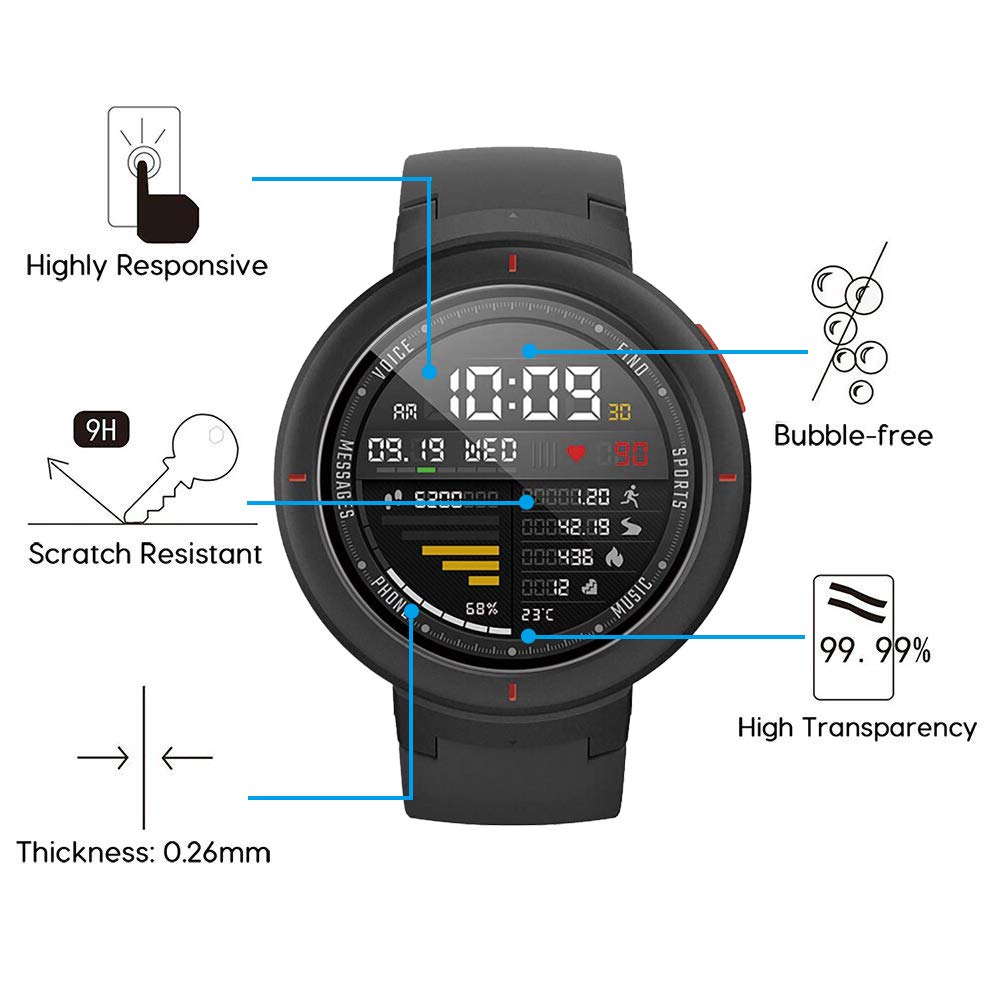 VGUARD 4-częściowa folia ochronna na ekran do zegarka Huawei Watch GT/GT Active/Garmin Swim 2/Garmin Forerunner 45 Plus/Amazfit Verge/Verge Lite/Amazfit T-Rex/TicWatch Pro/Fossil Gen 6 42 mm