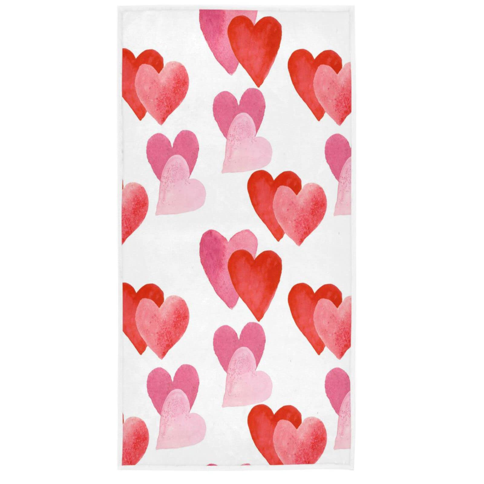Watercolor Hearts Pattern Valentine Hand Towels 15x30 in Valentine's Day Bathroom Bath Towel Fingertip Towels Ultra Soft Absorbent for Hand Gym Spa