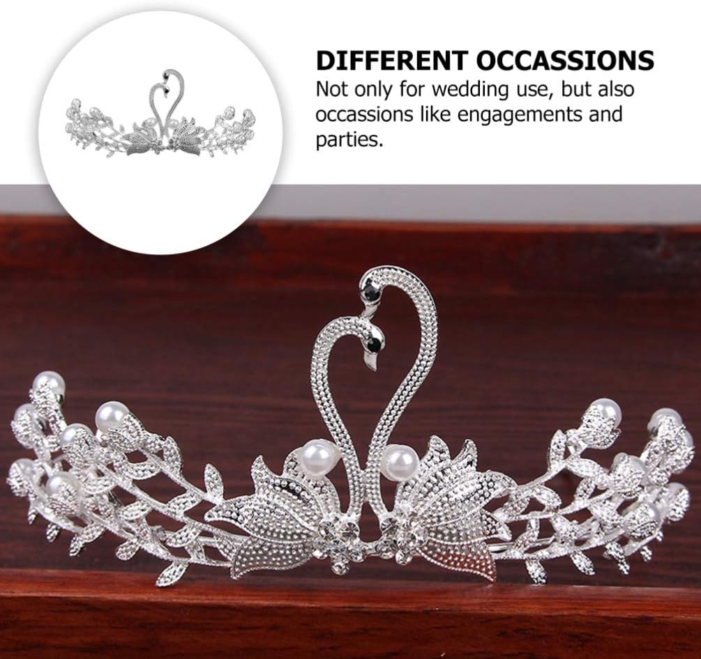 Beaupretty Crystal Swan Crown Rhinestone Tiara with Pearls Bridal Jewelry Headpiece for Birthday Wedding Party