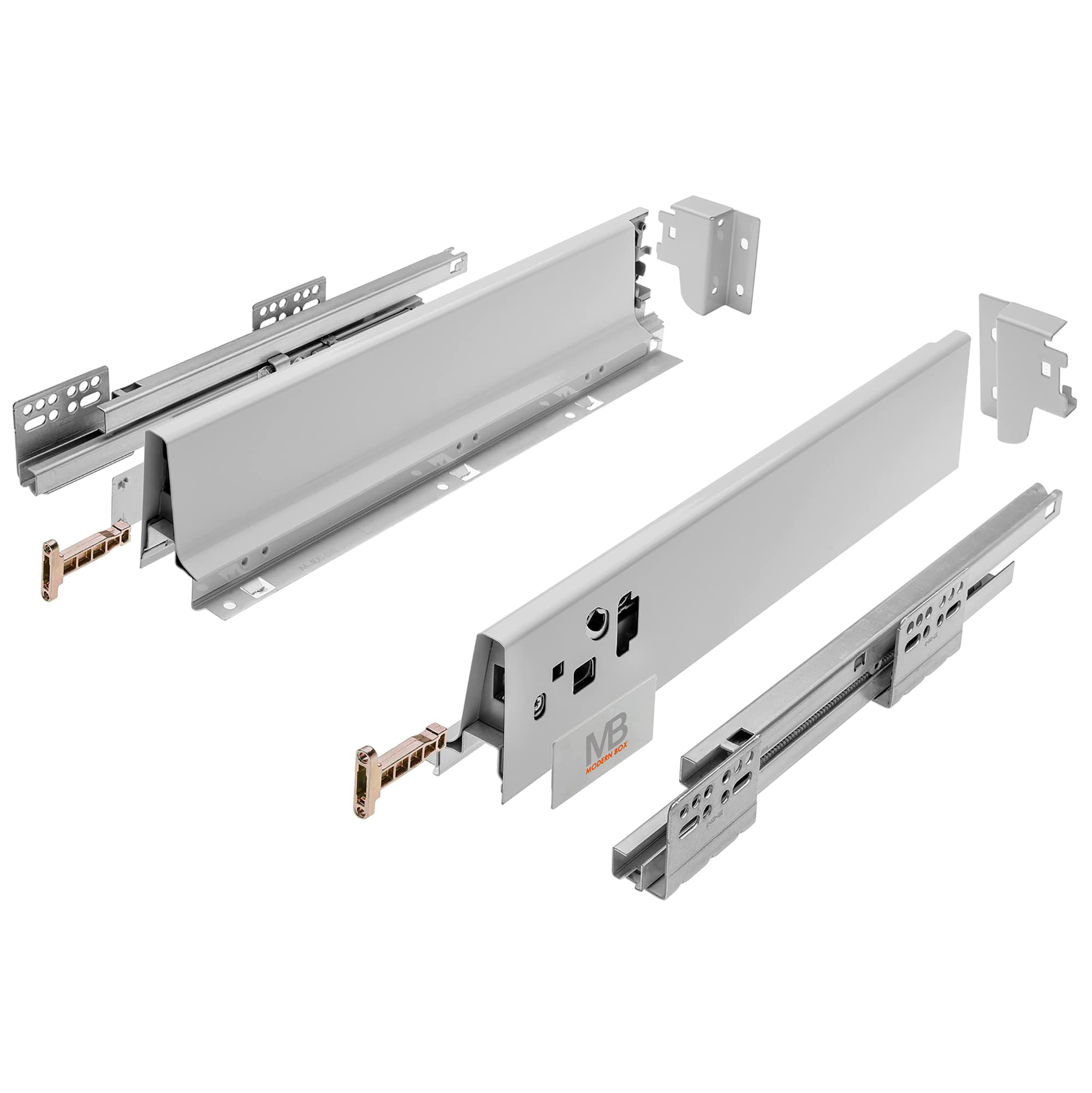 GTV - Modern Box Schublade I L=500mm H=83 mm I Grau I Leises Schließen I Belastung bis zu 40 kg I Einfache Installation I Synchronisation des Fahrweges der Führungen I PB-D-KPL500A