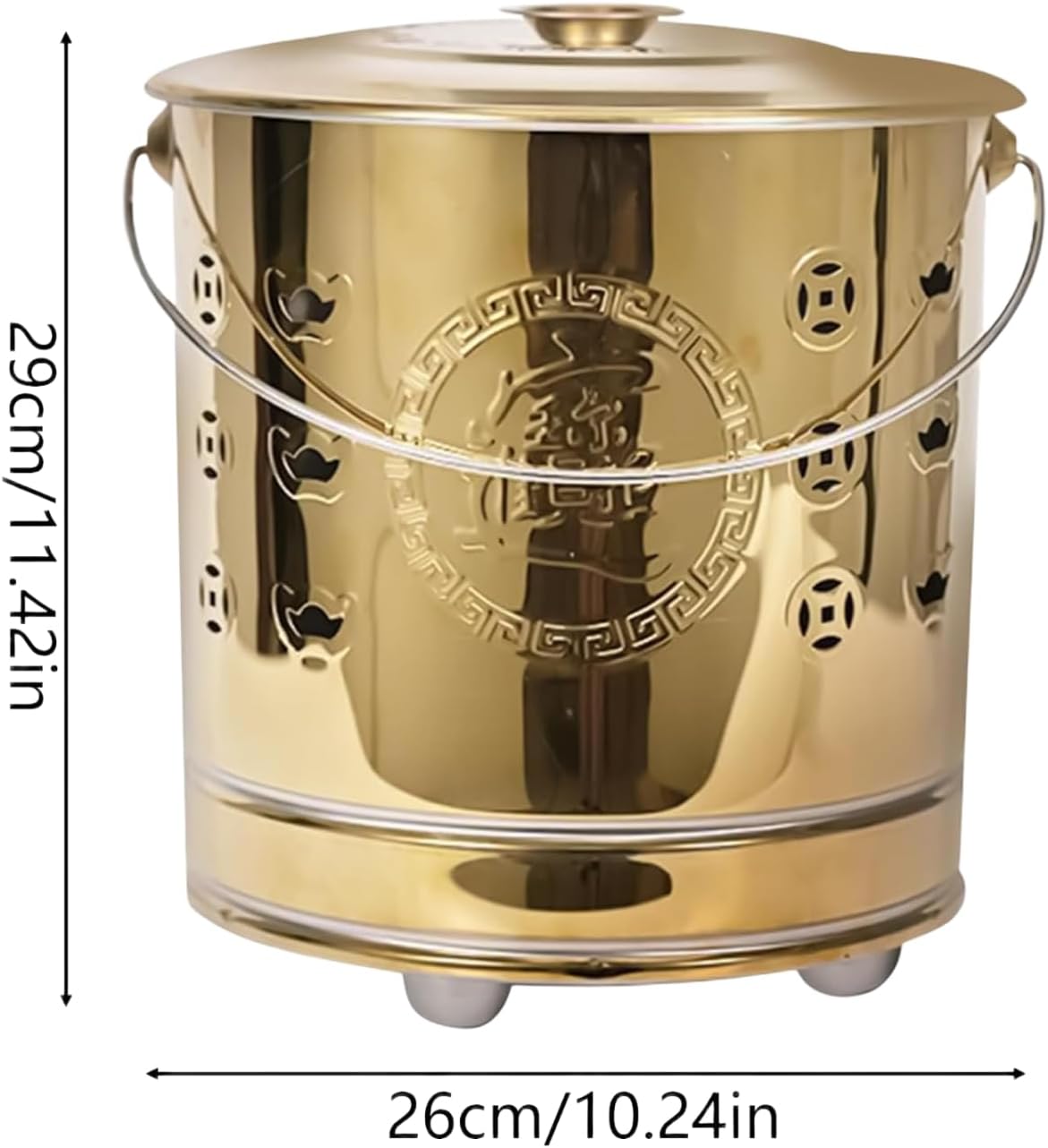 Paper Burn Barrel - Stainless Steel Paper Burner Incinerator - Lidded Barrel Traditional Rituals Supplies for Garden Porch Balcony Patio Backyard Beach Qingming Festival (Gold)