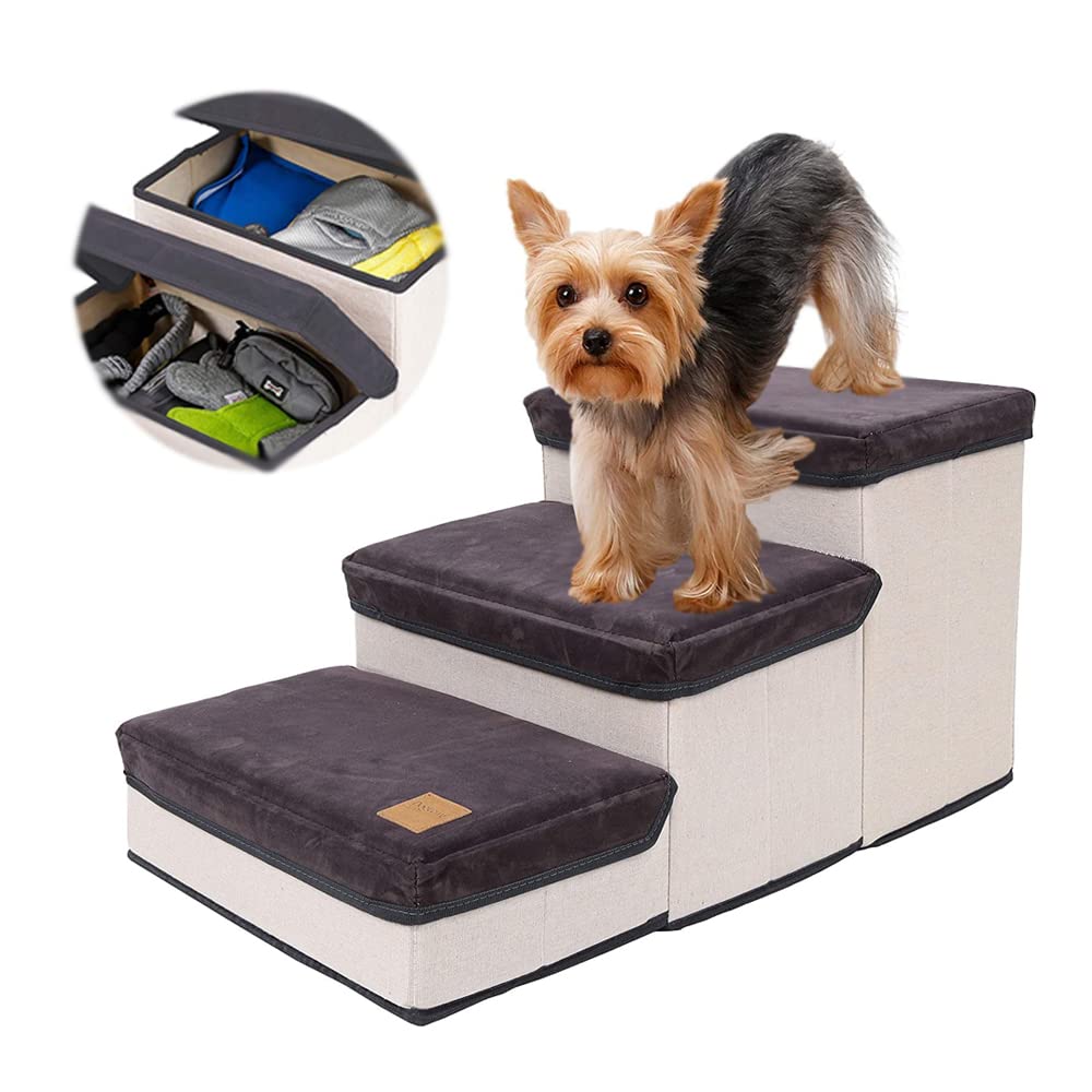 NeoStyle Dog Stairs Foldable Pet Steps,3-Step Foldable Storage Indoor Dog Steps,Pet Dog Steps for High Bed Sofa,Pet Stairs for Small to Medium Dog and Pet Up to 25 kg (grey)