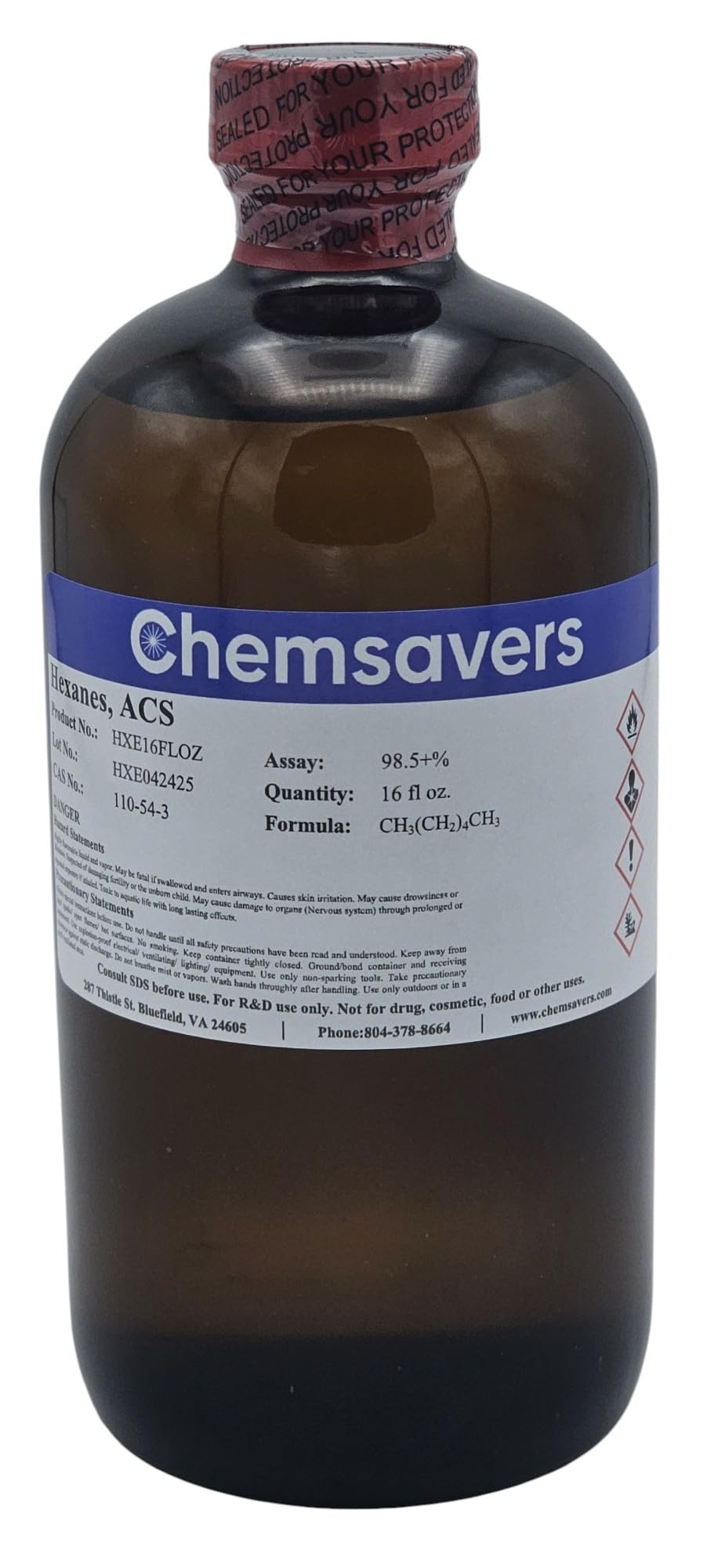 Hexanes, ACS, 98.5+%, 16 fl oz.
