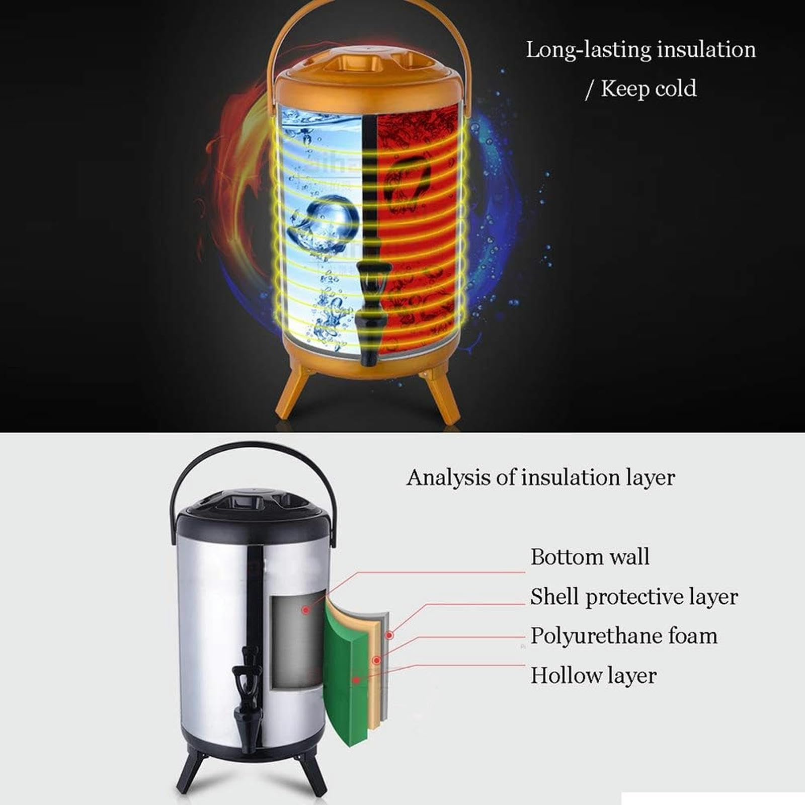 Distributore di bevande isolato con rubinetto, in acciaio inox, per bevande calde e fredde, per feste, caffè, tè, latte