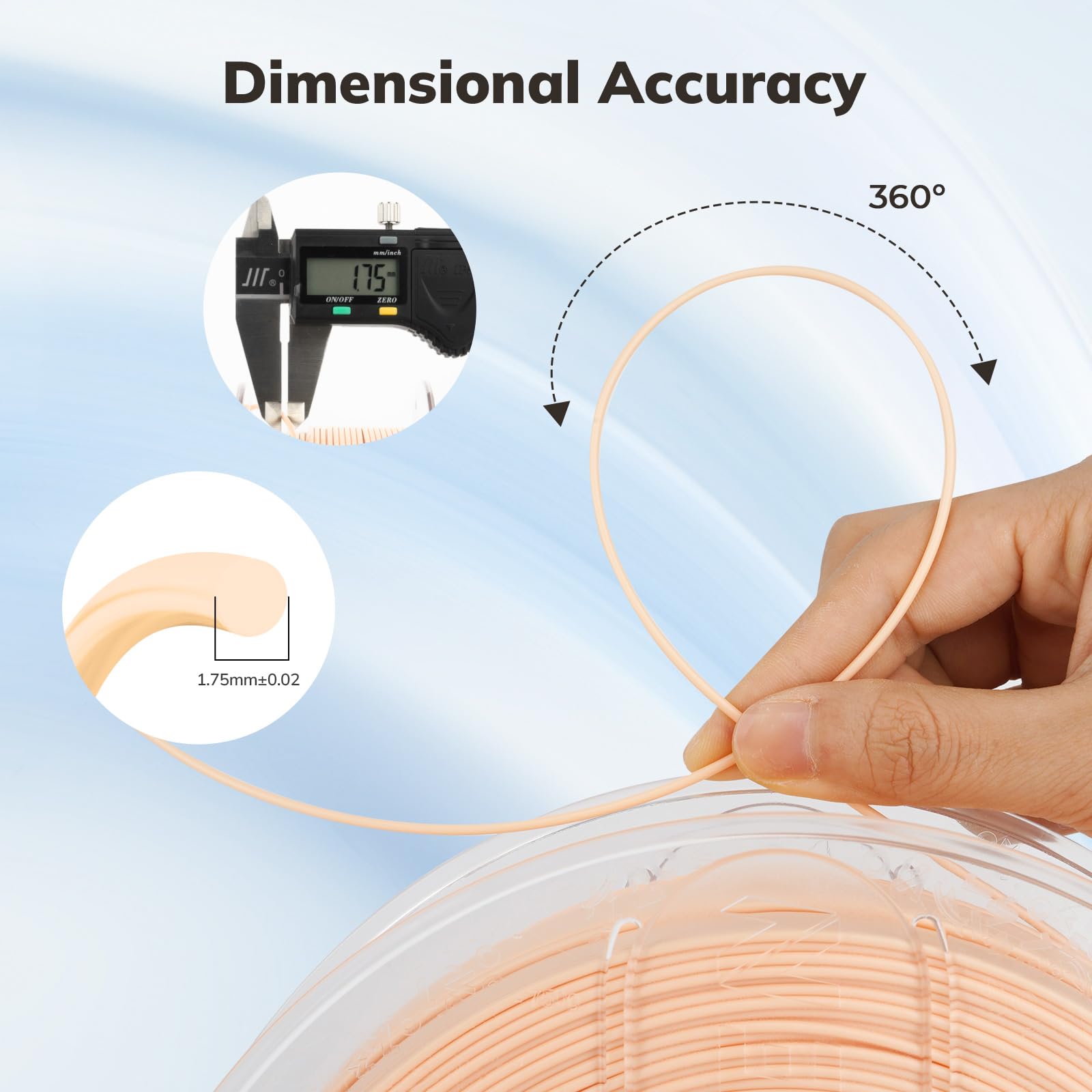 AMOLEN Filament 3D Précision dimensionnelle +/- 0,02 mm, enroulé proprement, compatible avec les imprimantes 3D FDM, précision dimensionnelle, bobine (2,2 livres)