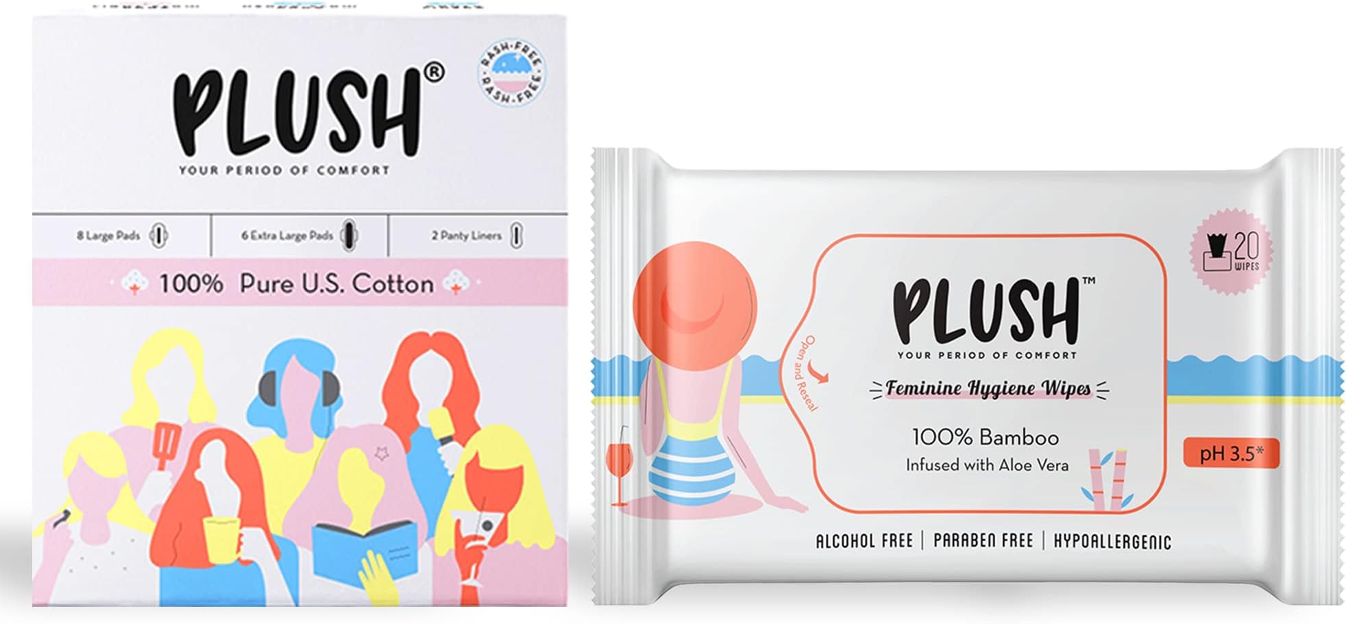 Period Kit for Women with 8 Light Flow Pads, 6 Heavy Flow Pads, 2 Panty Liners and 20 Intimate Wipes | 100% Pure U.S. Cotton, Rash Free | No Chemicals & Fragnance | For All Skin Type | Safe Hygenic Intimate Set