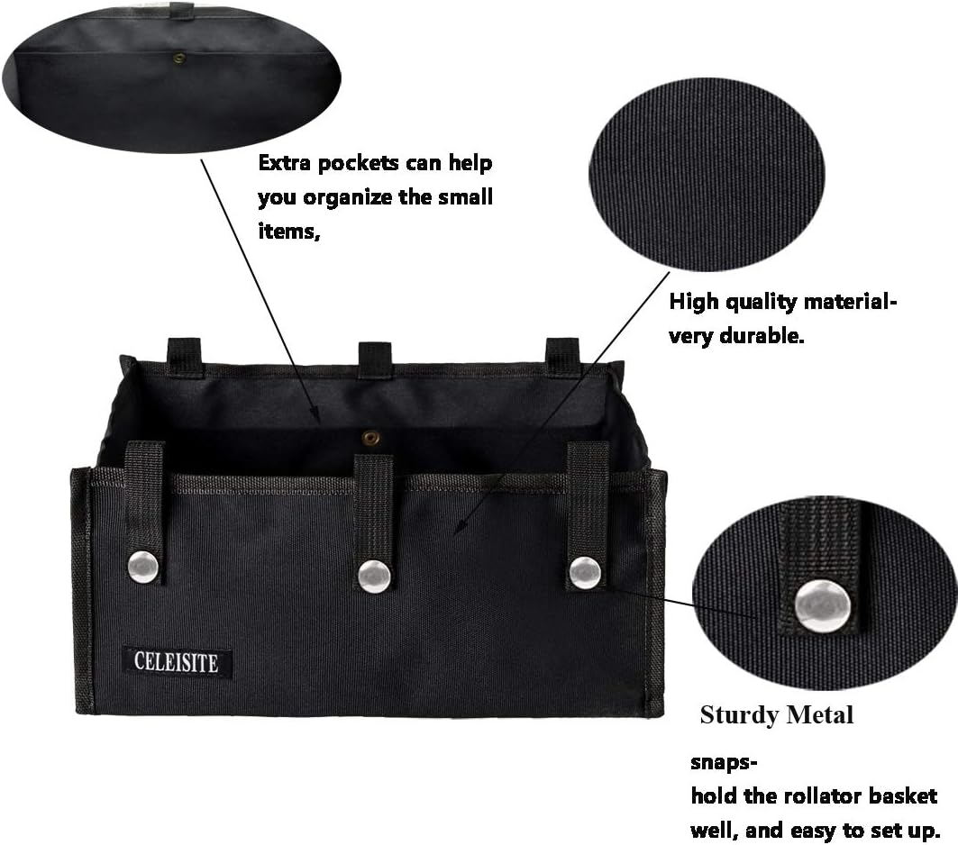 Exclusive Special Under Seat Rollator Bag or Tote for Four Wheel Rollator, Rollator Walker Replacement Medical Basket, Rollator Basket & Accessory Organizer Storage Ipad, Books, Shopping and Essentials(Black)