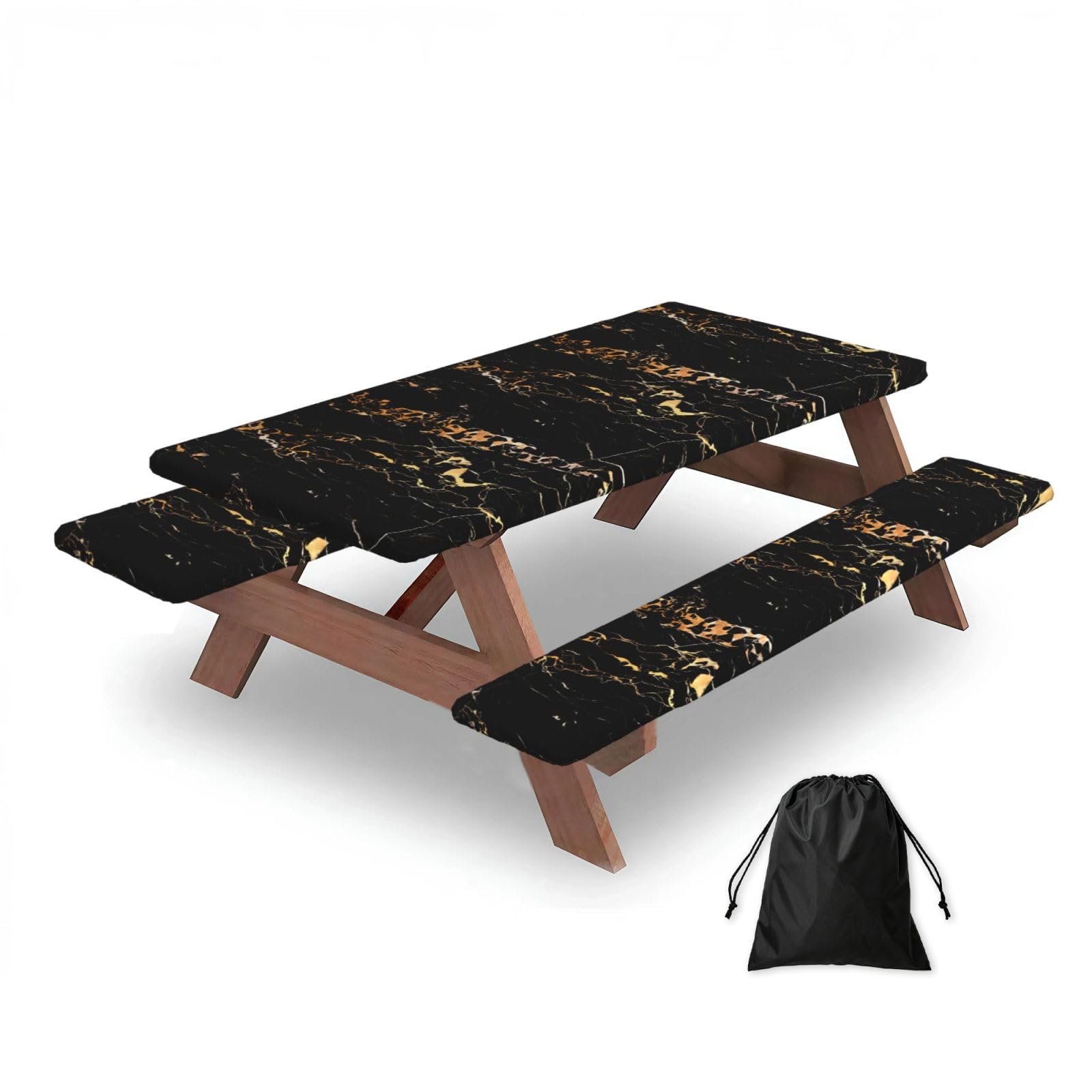 Dopklna As Picture Marble Printed, Picnic Table Cover With Bench Covers -Waterproof Elastic Fitted Tablecloth For Garden Camping Patio 76X152cm