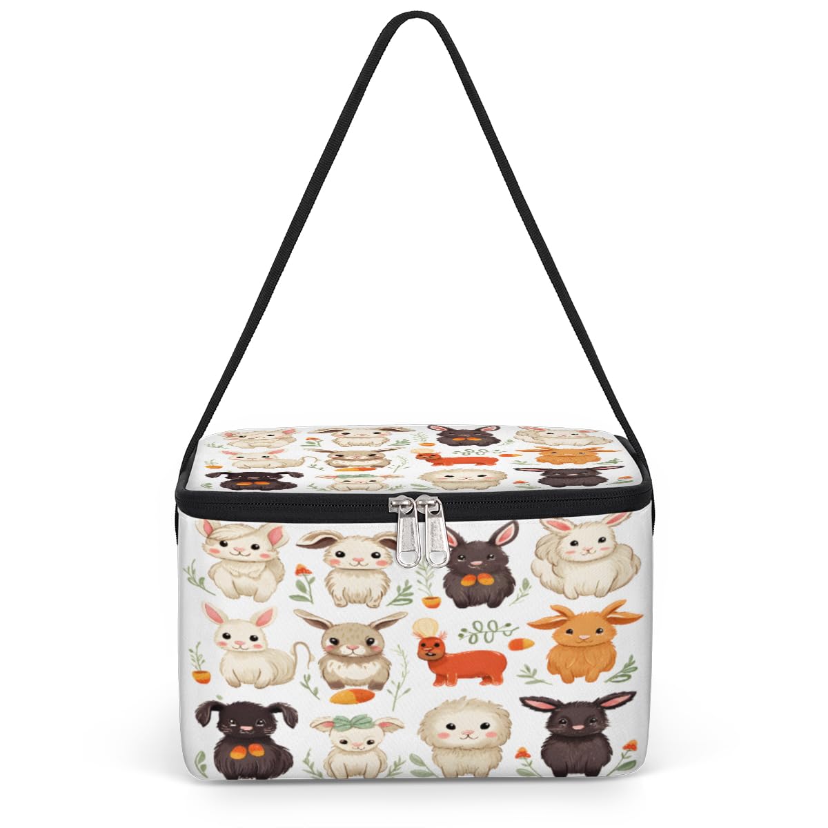 GzLeyigou Bunny Lunch Bags for Women Men 9 Cans, Hot & Cold Food Delivery Bag Insulated Grocery Bag Insulated Lunch Box Animal Cooler Bag for Office Work Picnic Beach