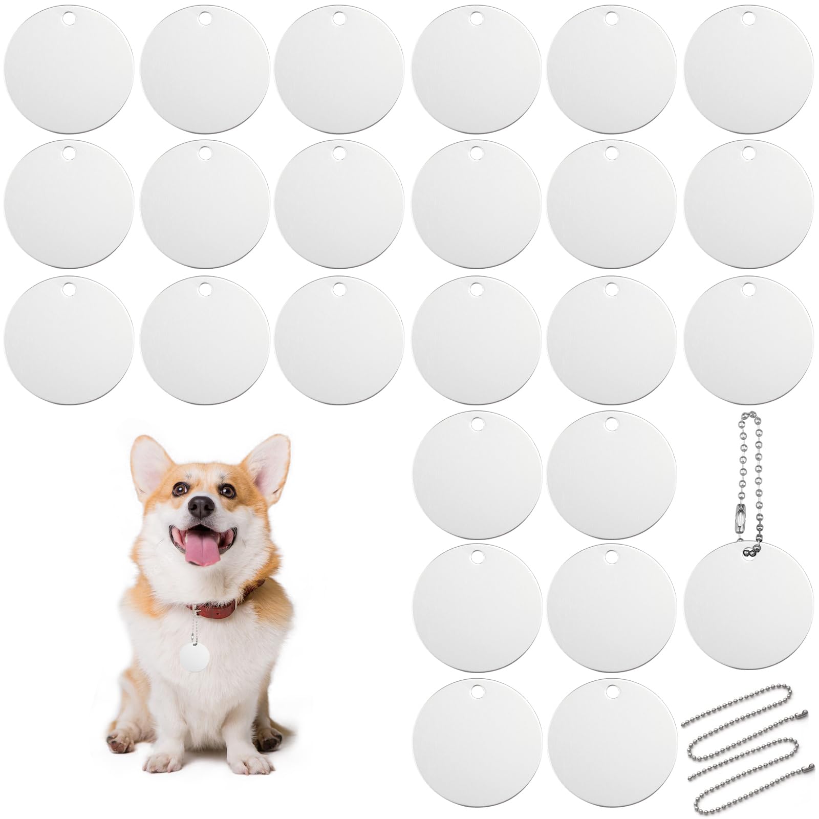 30 Targhette Per Cane Rotonde In Acciaio - Medagliette Personalizzabili Con Catena