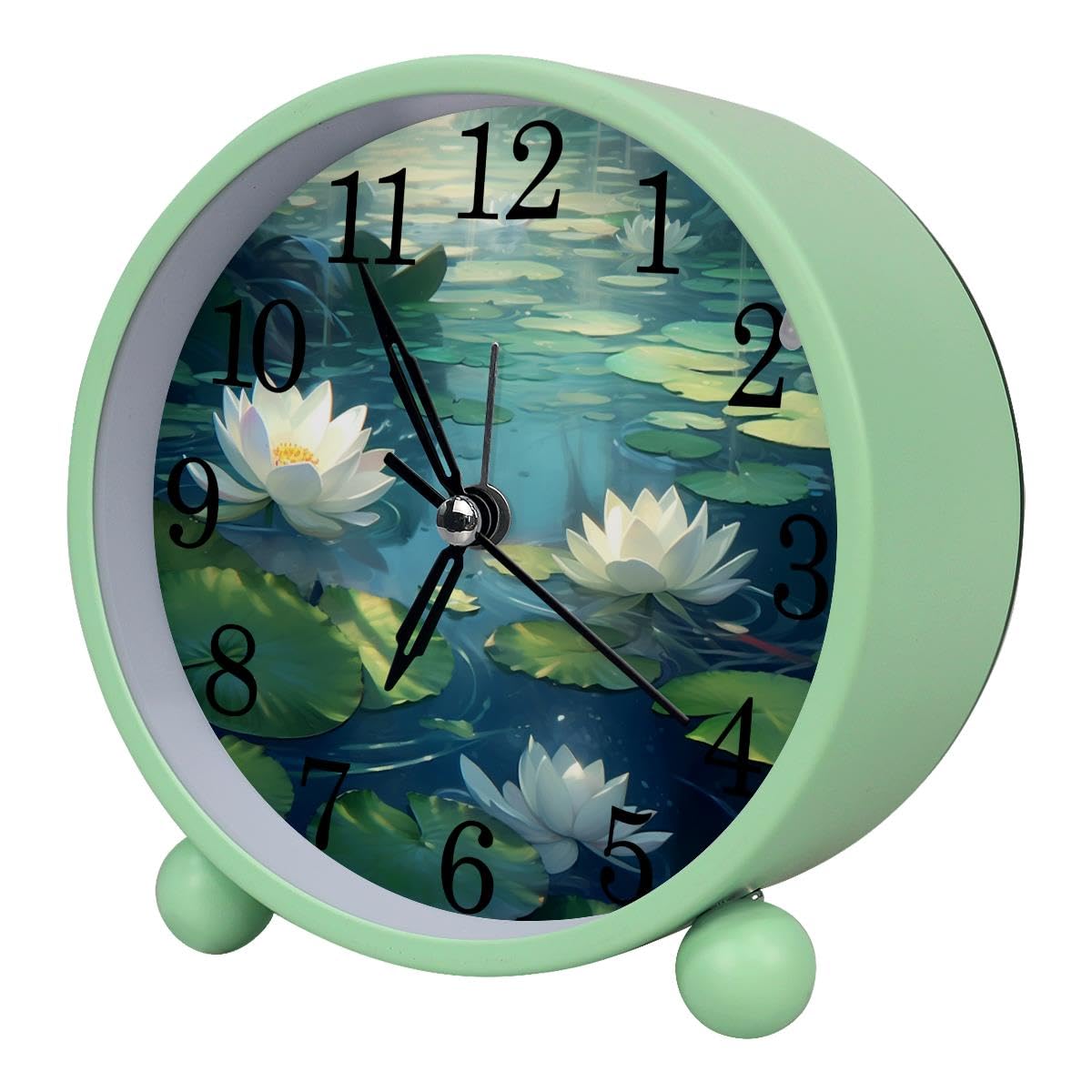 Luoweisi Alarm Clock White Lotus, Silent Non-Ticking with Night Light