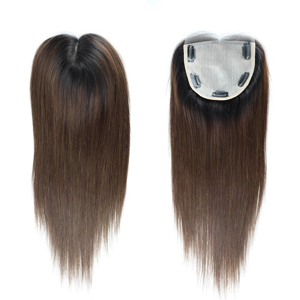 Ombre brązowy jedwabny top włosów Remy włosy top jedwabny top z przodu koronka z przodu naturalna linia włosów z klipsami ozdoba do włosów dla kobiet(20 INCH)