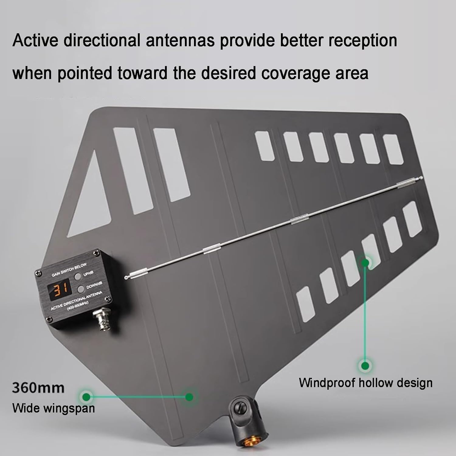 System dystrybucji zasilania anteny UHF, wzmacniacz sygnału mikrofonu bezprzewodowego, 2 aktywne łopatki anteny kierunkowej, zakres częstotliwości 400–950 MHz, dla ulepszonej transmisji(8 input)