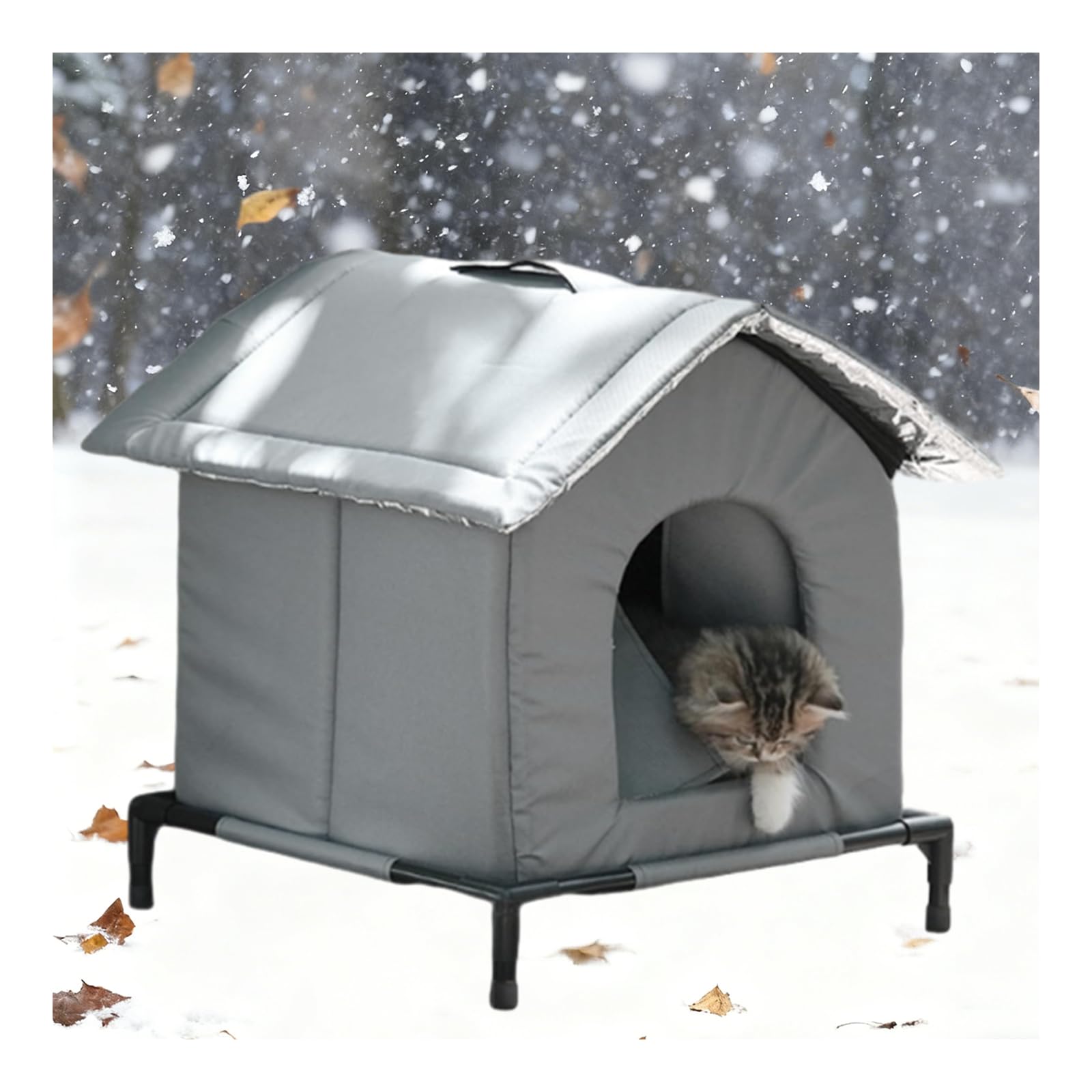 Caseta para gato exterior impermeable y aislada, caseta para gatos exterior, caseta cálida para gatos para invierno y otoño con base elevada