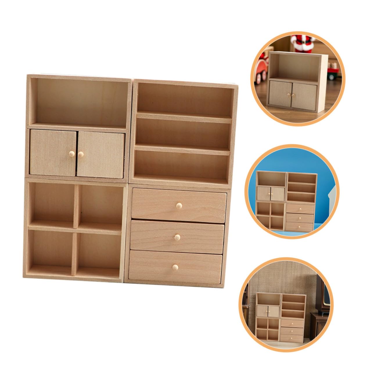 Muebles Miniatura para Casa de Muñecas 4 Piezas de Madera Beige