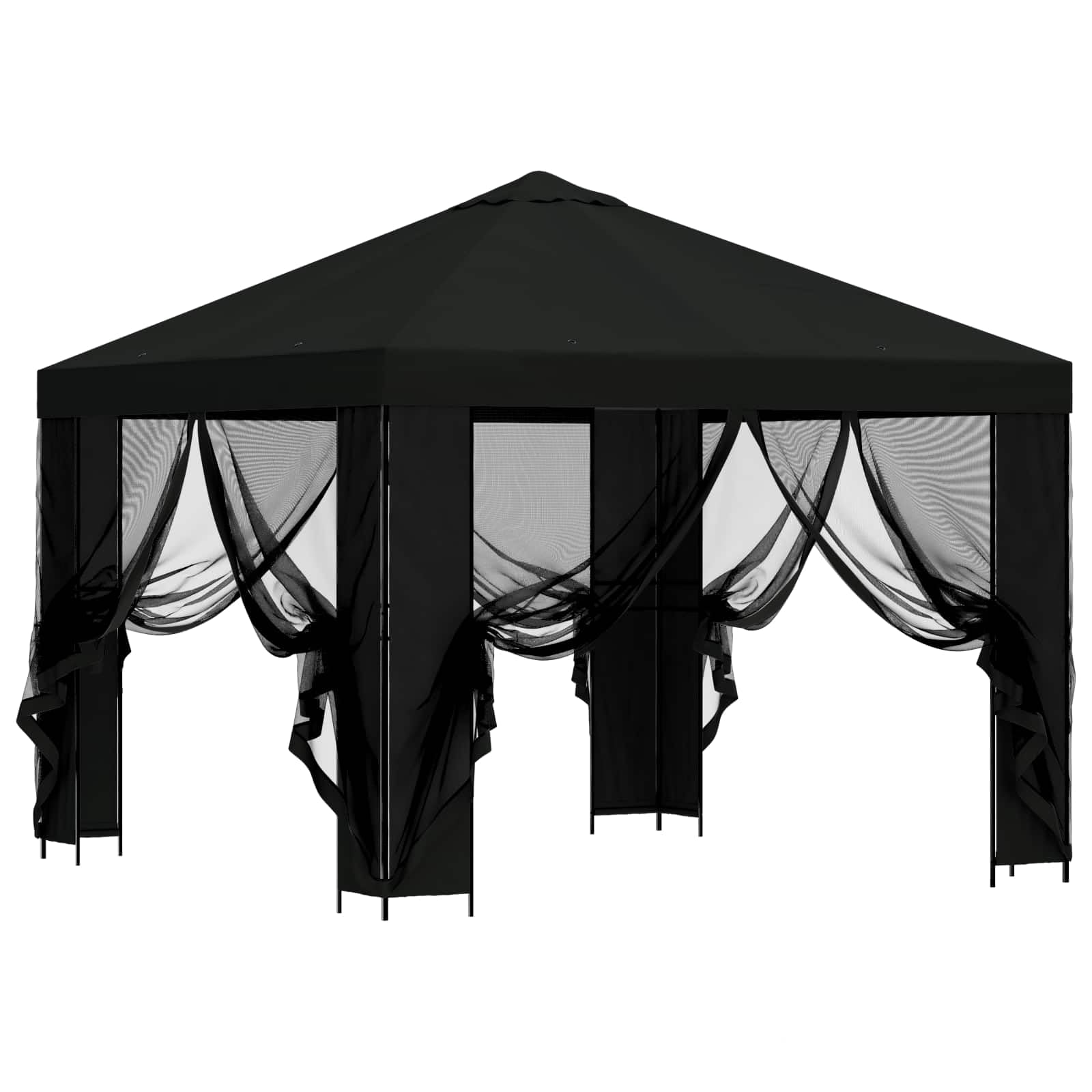 Gazebo da Giardino 3x3 m con Pareti Laterali in Rete Nero