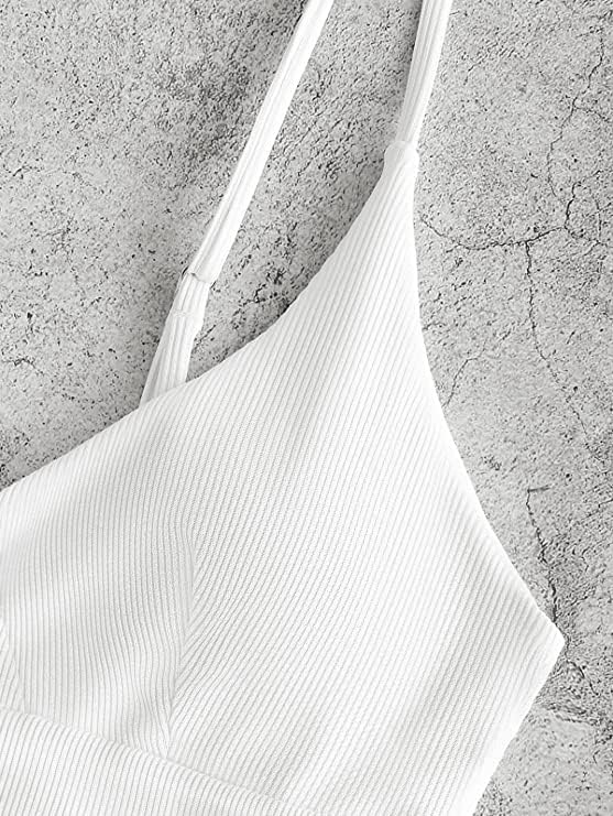 ZAFUL Women's V Neck Tankini Top Ribbed Adjustable Spaghetti Straps Bikini Top Bathing Suit Swim Tops3