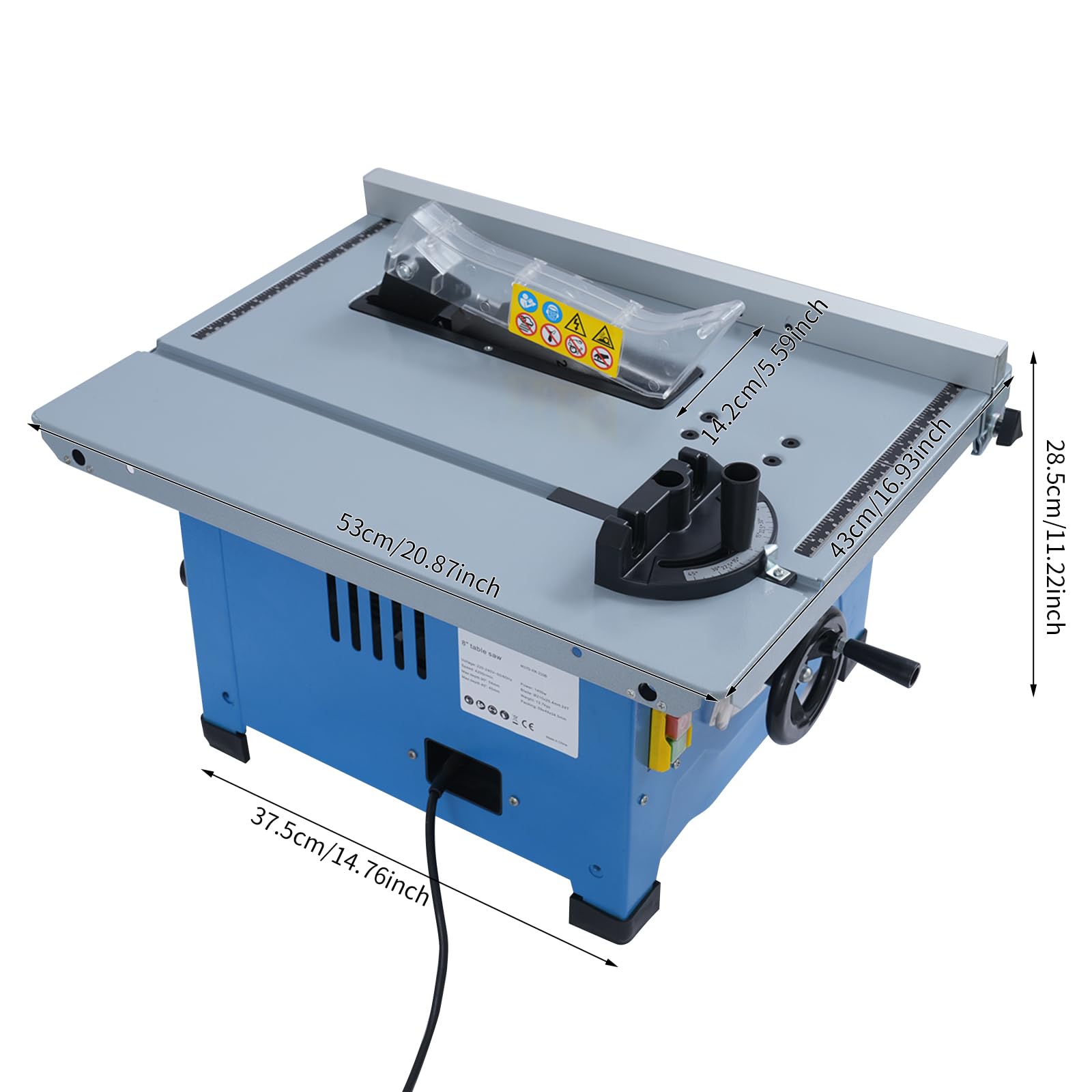 Sierra circular de mesa eléctrica, 1400 W, 220 V, con altura de corte de 36 mm, 4200 rpm, ángulo ajustable (0-45°) para carpintería, bricolaje y construcción de muebles