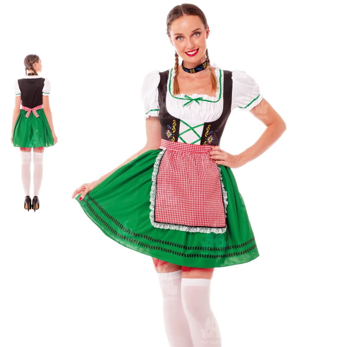 Disfraz Tirolesa Mujer Oktoberfest Alemana【Tallas Adulto S a L】[Talla L]【Vestido con Delantal Gargantilla】 Disfraces Mujer Carnaval Mundo Nacionalidades