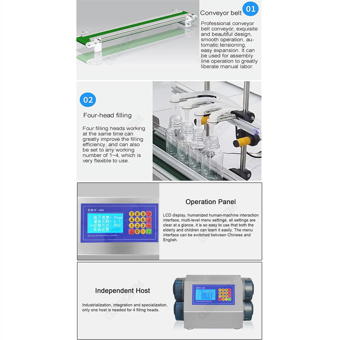 Machine de Remplissage de Liquide Automatique Capacité 10 à 500 ML Remplisseuse de Bouteilles à Commande Numérique Pompe à Membrane pour Lait, Eau, Vin, Boissons, Sauce Soja 4H3200