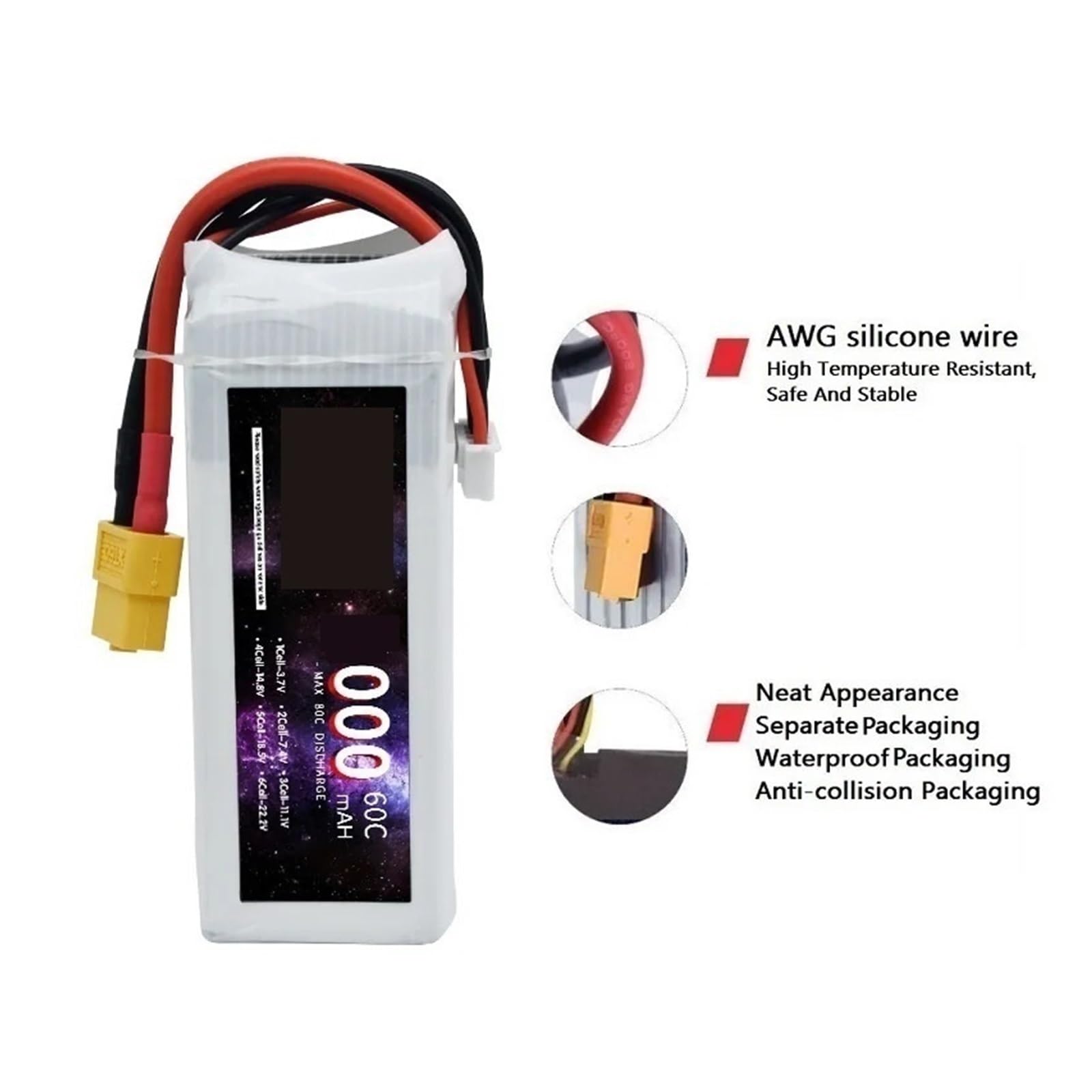 Batteria LiPo 14,8 V RC 4S 2200 mAh 1 pezzo, compatibile for pezzi di ricambio for auto RC Drone Racing
