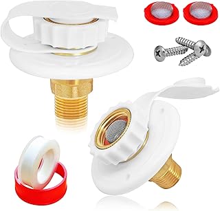 2Pcs RV Water Inlet Replacement, RV City Water Inlet with Check Valve, 3/4 NH Female to 1/2 NPT Male Lead-free Brass RV Fresh Water Fill Inlet Flange Connection Kit