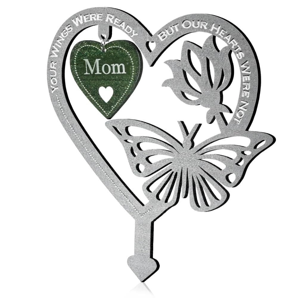 Metal Memorial Grave Markers for Mom Grave Decorations for Cemetery Loss of Mother Decorative Garden Stakes Heart Shaped Gravesite Plaque Waterproof Outdoors Lawn Yard Signs Gifts