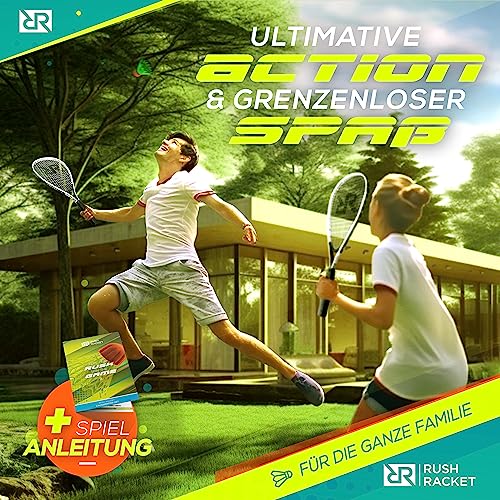 Rush Racket Set RS3 Speed Badminton Set 5-teilig (2X Schläger, 5X Federbälle, 1x Softball, 8X Feldmarkierung, 1x Tragetasche) Crossminton Set - Turbo Badminton Set - Speedbadminton Set (White)