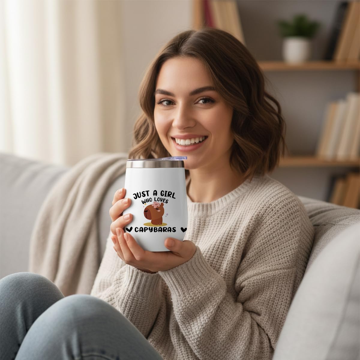 Cute Funny 12 oz Tumbler, Wine Tumbler Insulated Wine Glass with Lid, Capybara Gifts for Women Girls Capybara Decor Stuff for Friend Daughter Sister Bestie Animal Lover Friendship Christmas Birthday - Image 3