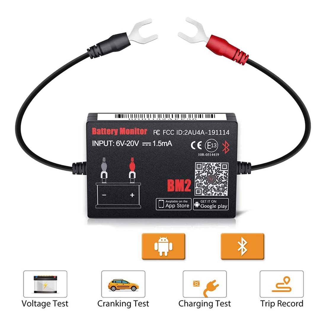 Outil de Diagnostic de Batterie de Test D'Analyseur de Batterie de Voiture de Moniteur de Batterie de Bluetooth BM2 12V pour le TéLéPhone D'Android IOS