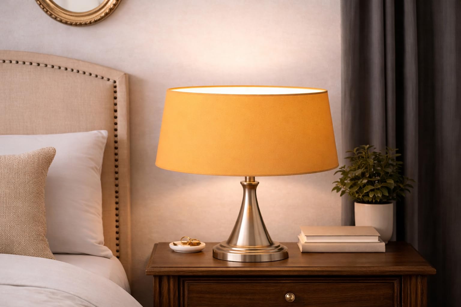 50 cm Paralume Tessuto di Cotone con PVC Bianco, Prodotto Artigianale, per Lampada da Tavolo, Piantana (Ocra)
